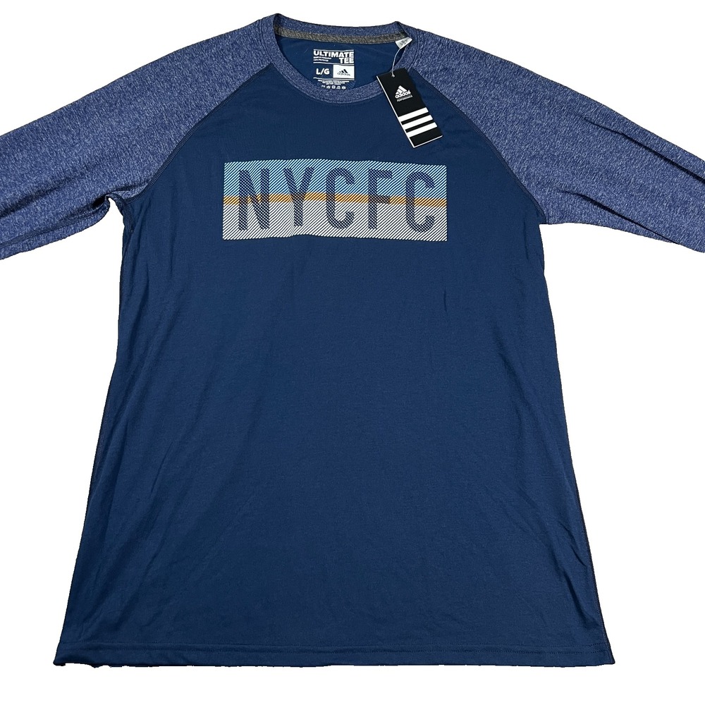 Adidas Mens Large Blue Crew Neck Long Sleeve Pullover NYCFC Performance Tee NWT